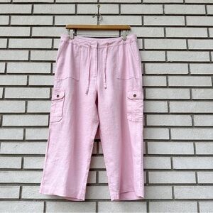 J. Peterman Linen Cargo Capri Pants Pink Cropped Utility Pocket Size 12